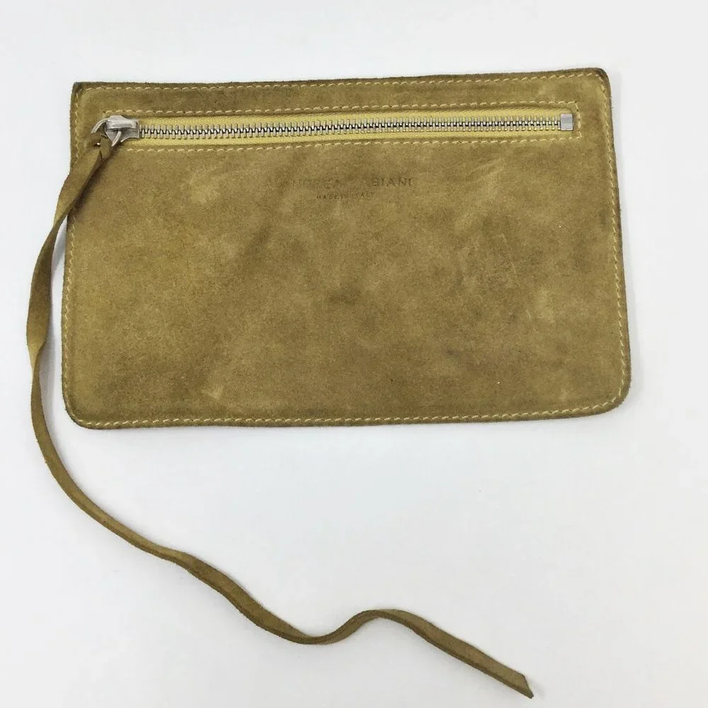 Andrea Mabiani Tan Suede Leather Zipper Pouch